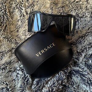 Versace Black Oversize Wrap Acetate Sunglasses – VE4451